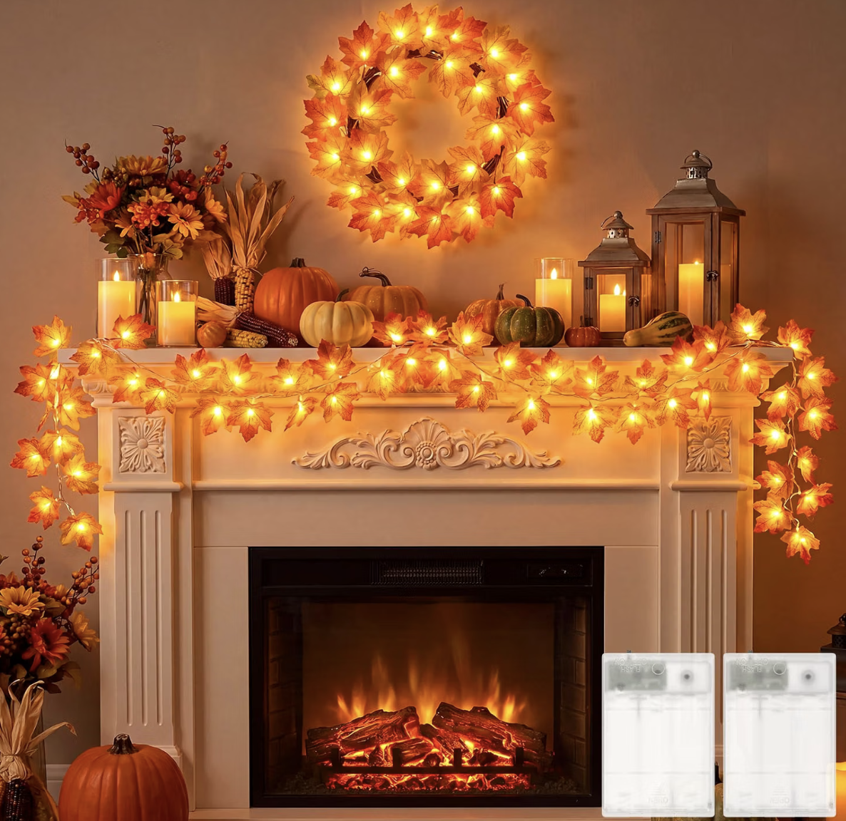 Brightown Lighted Autumn Maple Leaves Fall Garland